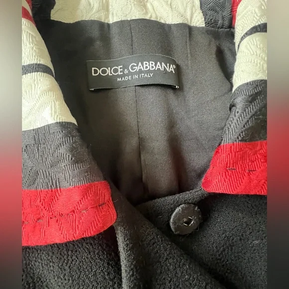 Dolce & Gabbana Black Wool Crepe Contrast Trim Detail Button Front Coat Size 46 - Picture 13 of 16